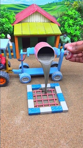 😱 Amazing Mini Tractor Making Cement Pillar Footing with Bricks | DIY Real Working Machine 🚜 #shorts