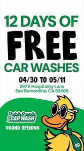 1.3K views | Celebrate our new location at 297 E Hospitality Ln San Bernardino CA 92408 with 12 Days of FREE CAR WASHES! Come & try our $27.99 wash for free! 拾 | Quick Quack Car Wash | Facebook