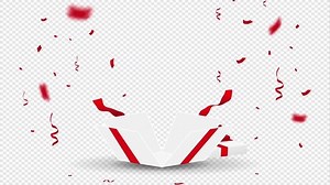 Realistic opening box. Moving festive element with gift box, red ribbon and bow. Surprise, present or special offer for holiday. Copy space. 3D graphic animation isolated on transparent background