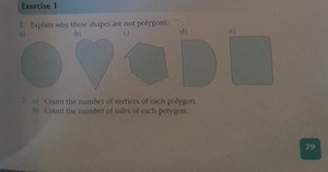 Exercise 1Explain why these shapes are not polygons:a) Circl... | Filo
