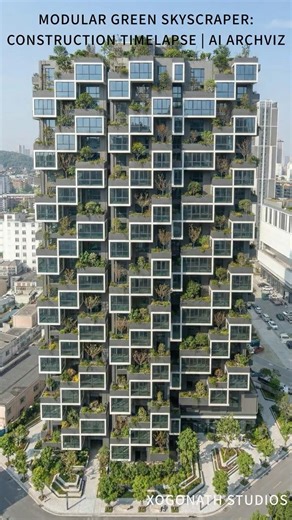 Modular Green Skyscraper Construction Timelapse AI ArchViz #architecture #beforeandafter #realestate