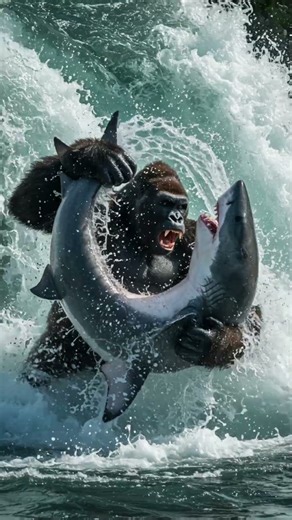 This Gorilla Fights a Shark in the Water!