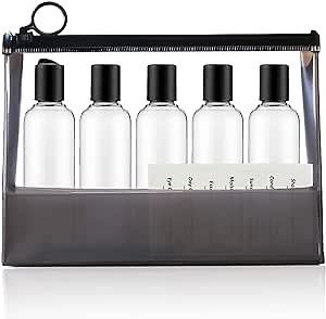 Clear Travel Bottles for Toiletries, 5pack 3.4OZ/100ml Plastic Empty Squeezable Bottles with Flip Cap, Refillable Cosmetic Containers Kit for Shampoo Conditioner Lotion and travel essentials