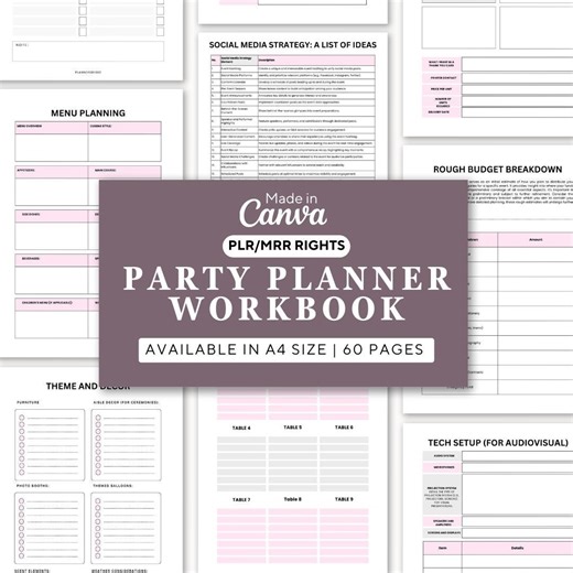 Party Planner Template, Event Planner Editable, Birthday Planner, Event Organizer Template, Party Checklist, Guest List Tracker, With PLR - Etsy
