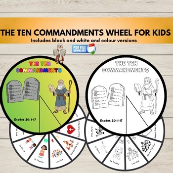 10 Commandments Wheel Spinner Craft, Printable Bible Coloring, Sunday School,