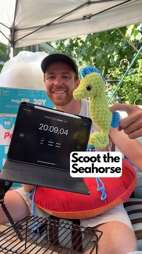 A seahorse in 20 mins! . . . . I love a good quick market make and Scoot fits the bill perfectly! . You may have seen one of my similar reels with Drift or Splash, but I like to time myself for a few reasons. . A: Having a rough idea of how long a pattern takes is good information to advertise when promoting your designs. . B: Knowing how long it takes to make each item helps factor your labour costs into your final pricing when selling online or at IRL events. . C: Honestly there’s a bit of bra