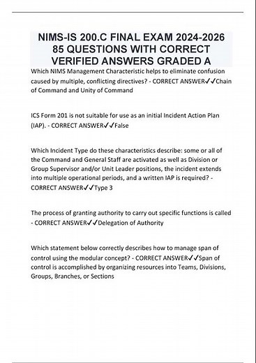 NIMS IS 200 C FINAL EXAM QUESTIONS WITH CORRECT VERIFIED ANSWERS GRADED A