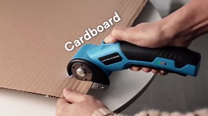 Cordless Electric Scissors, Rechargeable Rotary Cardboard Cutter, Automatic Box Cutter with LED Light, Safety Lock, Extra Blades, Electric Scissors for Fabric Leather Carpet Plastic Cloth Carton, Blue