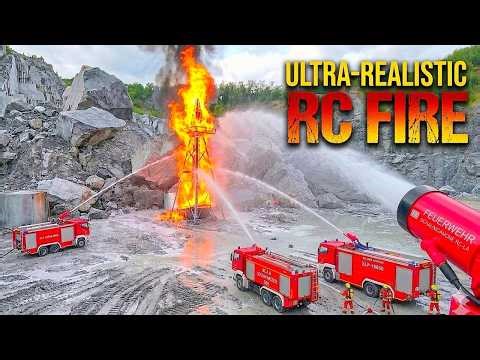 RC HORRIBLE FIRE ACCIDENT 2.0! Massive Oil Rig Explosion & Heavy Foam Attack in Real Stone Quarry
