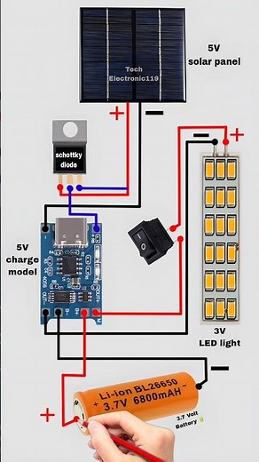 DIY 5V Emergency LED Light Circuit with Solar Charging – Compact & Reliable Backup Lighting