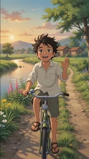 🚲 Boy Cycling Along a Peaceful Riverside | Studio Ghibli Inspired Anime | Relaxing Nature 4K