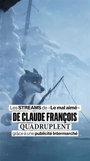 Un titre de Claude François redécouvert grâce au spot publicitaire de Noël d’Intermarché ! Diffusé depuis le 6 décembre, la nouvelle campagne publicitaire de la chaîne de supermarchés intègre « Le Mal aimé » de Claude François, premier single de l’album éponyme paru en 1974. Entre le 4 et le 8 décembre, les écoutes du titre en streaming audio augmentent de 342% selon des données Luminate consultées par Billboard France. Les années précédentes, les campagnes publicitaires d’Intermarché avaient ég