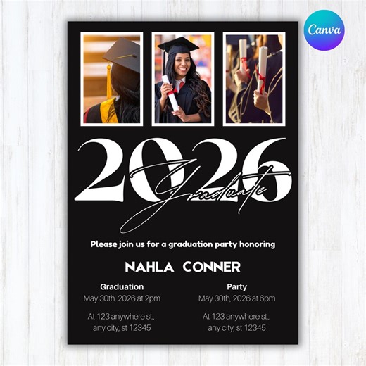 Editable Graduation Invitation, Photo Collage Grad Party Invite, Class of 2026, 5x7in Instant Download Invitation - Etsy