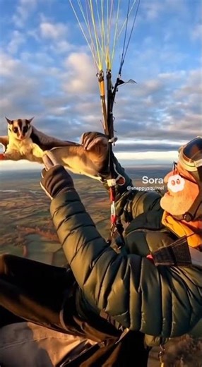 Grandpa Paraglides Side by Side With a Sugar Glider ! 😂😹