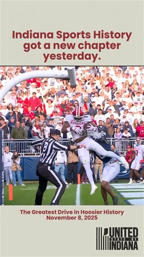 United State of Indiana on Instagram: "Incredible drive. Incredible catch. Incredible announcing. Immediate Hoosier history. #iu #hoosiers #cfb #indiana"