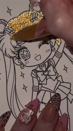 Sailor Moon colored with Saspoo, Grabie and ZSCM glitter pens 🐇🌙🌹 #sailormoon #shoujo #anime #satisfying #aestheticvideos #aestheticreels #usagi #art #girly #feminine #hobbies #softgirl #girlhobbies #girlythings | Alba Leon Coloring Books