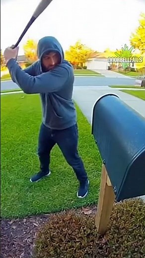 Angry Man Goes Green After Hitting Trapped Mailbox #doorbellfails