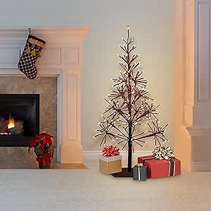 Alpine Corporation 53" H Indoor/Outdoor Artificial Christmas Tree with LED Lights, Red, Christmas Decoration