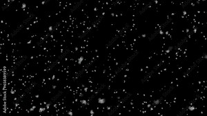 Abstract loop animation of falling snow particles, snowflakes with transparent alpha channel, overlay video