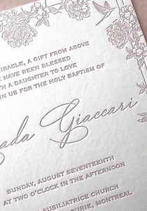 Letterpress Baptism Invitation, Letterpress Invitation, Floral Border on Letterpress Invite, Elegant Letterpress Invitation, Baptism Invite - Etsy