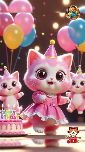 Cute Cat Kids Birthday Dance 🎉 | “I Wish You Happy Birthday To You” |Cat Party Video