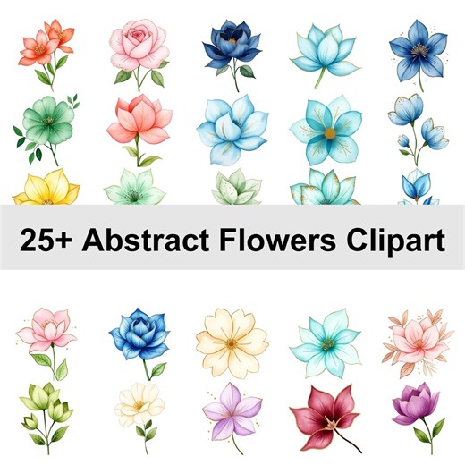Watercolor Abstract Flower Clipart PNG • 25  Modern Floral Clip Art • Printable Flower Print Junk Journals • Commercial Use Digital Download - Etsy