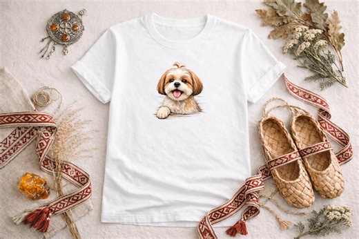 Shih Tzu Dog T-Shirt, Watercolor Dog Lover Tee, Unisex Cotton Graphic Shirt