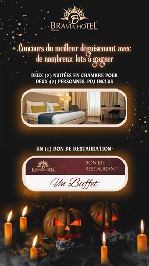 Buffet Halloween 🎃 👻 Tentez de gagner Deux (2) Nuitées en chambre pour deux personnes, Un (1) Bon de restauration et de nombreux lots pour les meilleurs déguisements. Réservez vôtre place et tentez de gagner ! 📞 227 88 14 71 95 / 88 14 84 55 | Bravia Hotel Niamey