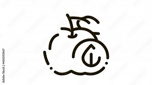 Apple Fruit Leaf Icon Animation. black Apple Fruit Leaf animated icon on white background