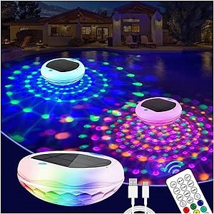 2-in-1 Solar and Rechargeable Floating Pool Lights: 6.7" Pool Lights That Float 6 Dynamic Modes with Remote IP68 Waterproof Hang RGB Upper and Lower Bathtub Light for Garden Pond 1 Pack