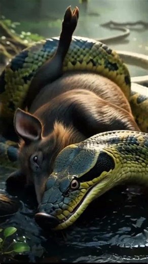 The ferocity of the anaconda snake in the Amazon forest. #snake #largestsnake #pig #animal #anima...