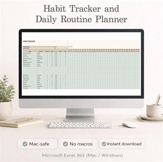 Habit Tracker and Daily Routine Planner (excel) | Interactive Monthly Tracker | Wellness & Productivity Spreadsheet | Instant Download - Etsy