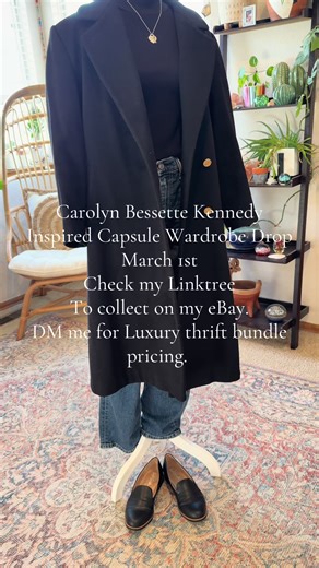 All capsule peices will be live on March 1. I’m so inspired by Carolyn Bessette Kennedy. I have designed a beautiful capsule wardrobe based on her aesthetic. All high quality natural fibers. Cashmere, Wool, Camel Hair, Cotton, Linen. Size sizes range from extra small to medium in this bundle. Everything is listed through my link tree on the Alpine Anthologie eBay account. DM me if you would like for me to create a luxury, natural fibers thrift bundle based on your aesthetic. ##CBK##jfkjr##thrift