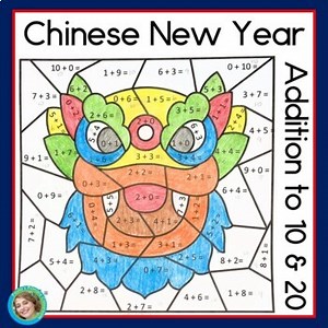 Addition Within 10 and 20 Color by Number Chinese New Year Math Worksheets