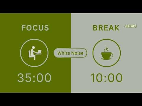 4 Hour 40 Min White Noise Pomodoro Timer (35/10) 🌿 Deep Focus, Study & Productivity