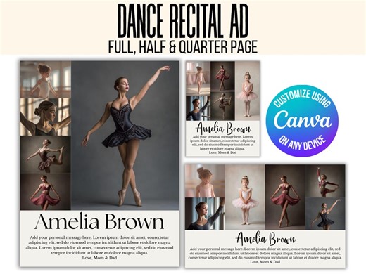 Dance Recital Ad Template, Dance Recital Program Editable Template, Quarter Page, Half Page, Full Page, Editable Ad Template, Dance Tribute - Etsy