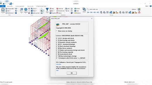2si PRO SAP v26.03.0 授权版专业的结构分析程序PRO_SAP 是一款专业的结构分析程序。可设计钢筋混凝土、钢结构、砌体、配筋砌体、木结构