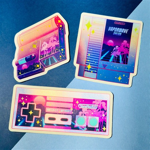 Vaporwave NES Stickers: Holographic Retro Gaming Vinyl - Etsy