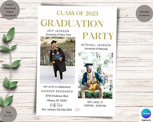 Two Graduates Graduation Party Invitation Template: Photo Collage (digital Download) - Etsy