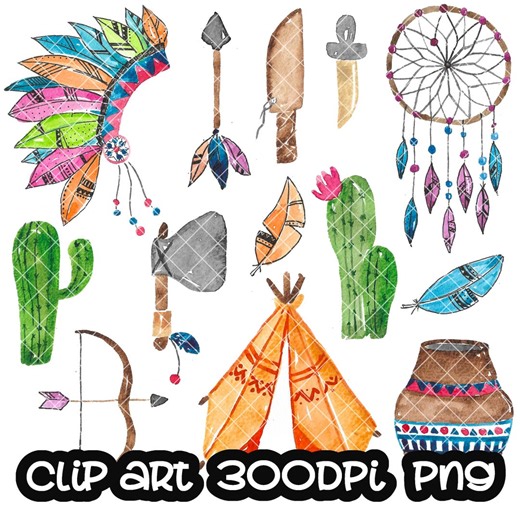 Native Clip Art, Watercolor Clipart (PNG, Instant Download) - Etsy