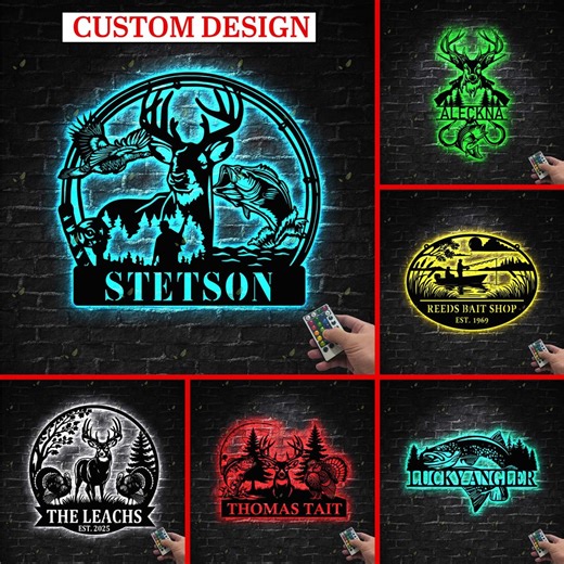 Personalized Hunting Sign, Custom Hunter LED Wall Light, Outdoor Lodge Decor, Man Cave Sign, Wildlife Scene Light, Gift for Hunter Dad - Etsy