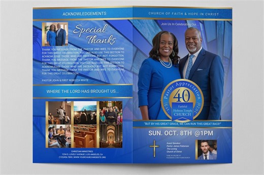Blue & Gold Pastor Appreciation Program Template (canva) - Etsy