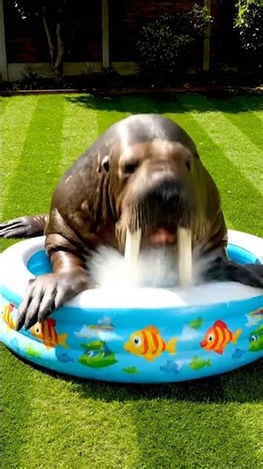 Tusk Trouble: Defeated Walrus Tries (and Fails) to Fit in a Tiny Kiddie Pool 🐳💦