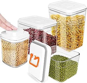 Airtight Food Storage Containers Set with Lids, Top Pop Cereal Container with One Button Control, BPA-Free Stackable Food Containers for Cereal Snack Coffee Sugar (4 Pack-2.3Qt, 1.7Qt, 1.0Qt, 0.7Qt)