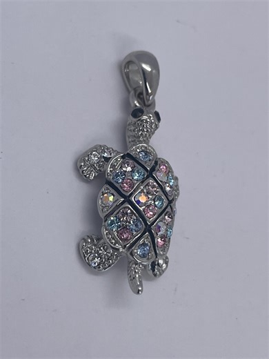 Vintage Silver Tone Turtle Pendant With Multicolor Rhinestones. - Etsy