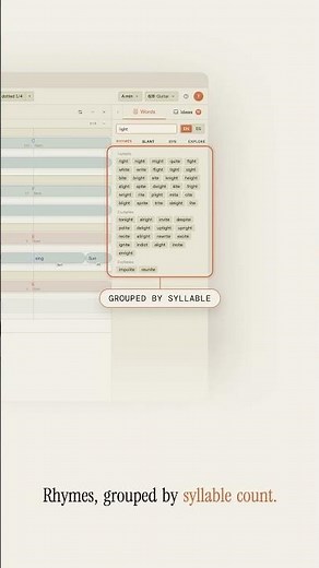 Rhymes and slant rhymes, grouped by syllable count | Song Cage