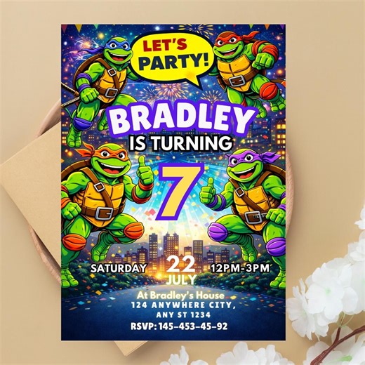 Editable Ninja Turtle Invitation, Instant Download, Turtles Kids Birthday Invite Template, Karate Birthday Invite Boy - Etsy
