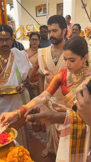 Spotted! #ViRosh Seeking Blessings at Local Village Temple 📸 Rashmika Mandanna & Vijay ✨🌼