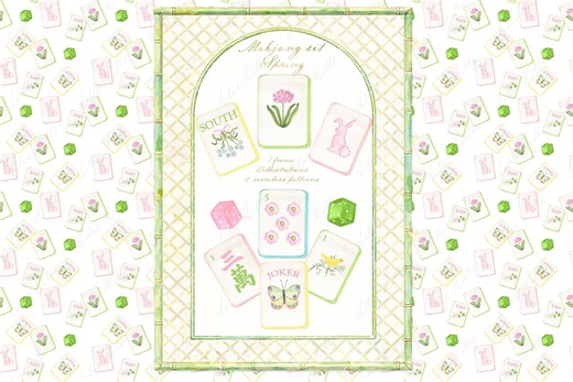 Spring Mahjong Set Clipart: Watercolor Tiles American Mahjong, Digital Paper (PNG) - Etsy
