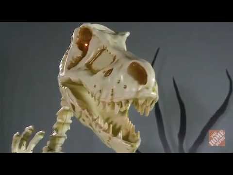9 ft. Standing Skeleton T-Rex Dinosaur with LED Illuminated Eyes - Home Depot Halloween 2017
